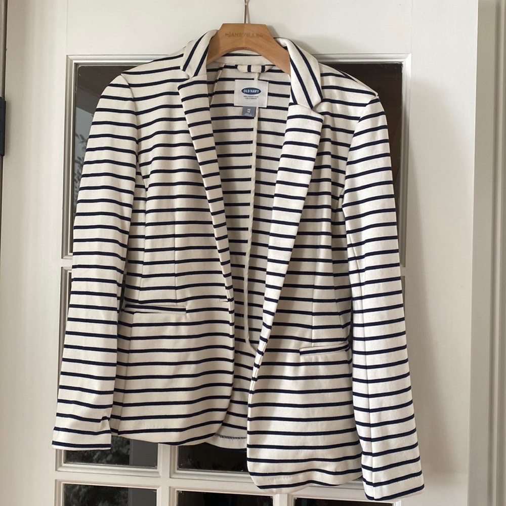 Blue and off-white striped blazer